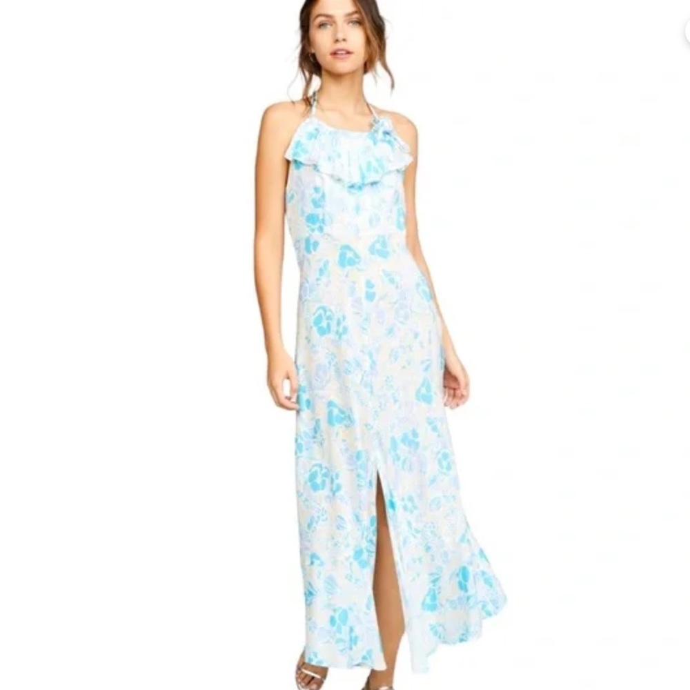 RIXO Light Blue Floral Halter Slip Dress - Picture 2 of 8